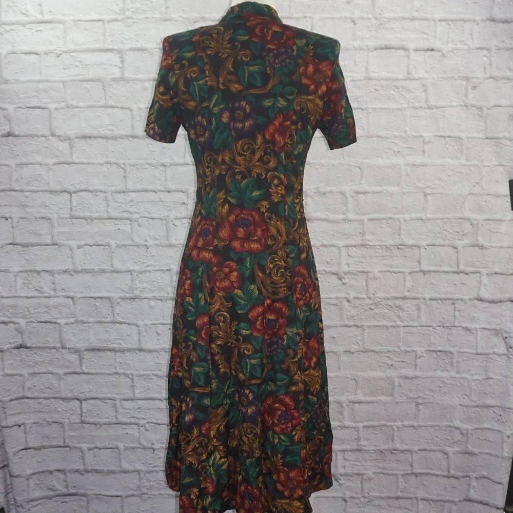 Vintage 90s Floral Shirt Midi Dress 4 - Picture 2 of 10
